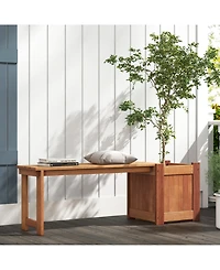 Sugift Teak Oil Finish Raised Garden Bed Wood Planter Box with Bench