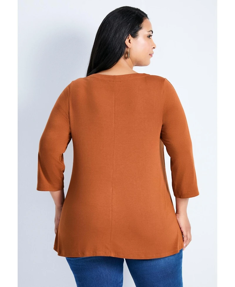 Avenue Women's Plus Sabrina Btn Dtl 3/4 Slv Top