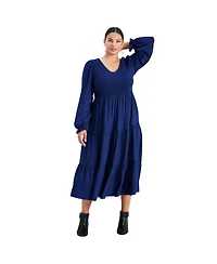 Avenue Women's Plus Indi Puff Sleeve Shirred Dress