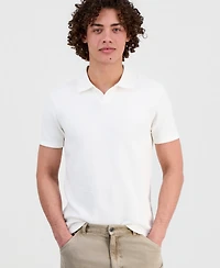 Guess Men's Solid-Collar Johnny Collar Short-Sleeve Shirt