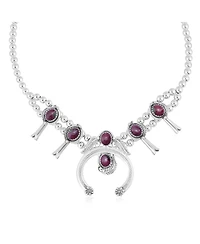 American West Jewelry Sterling Silver Ruby Zoisite Oval Squash Blossom Necklace, 17 to 20 Inches