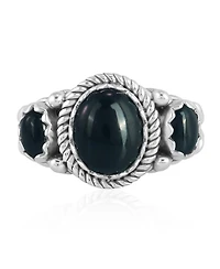 American West Jewelry Sterling Silver Black Agate 3-Stone Ring