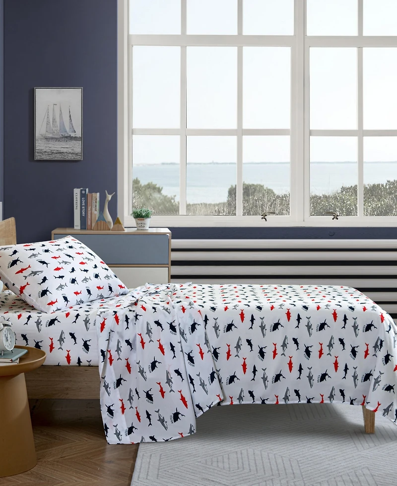 Nautica Branson Sharks Microfiber 3-Pc. Sheet Set, Twin Xl