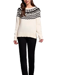 Tribal Women's Soft Beaded Fair Isle Scoop Neck Sweater