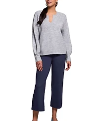 Tribal Women's Mandarin Collar Long Puff Sleeve Sweater