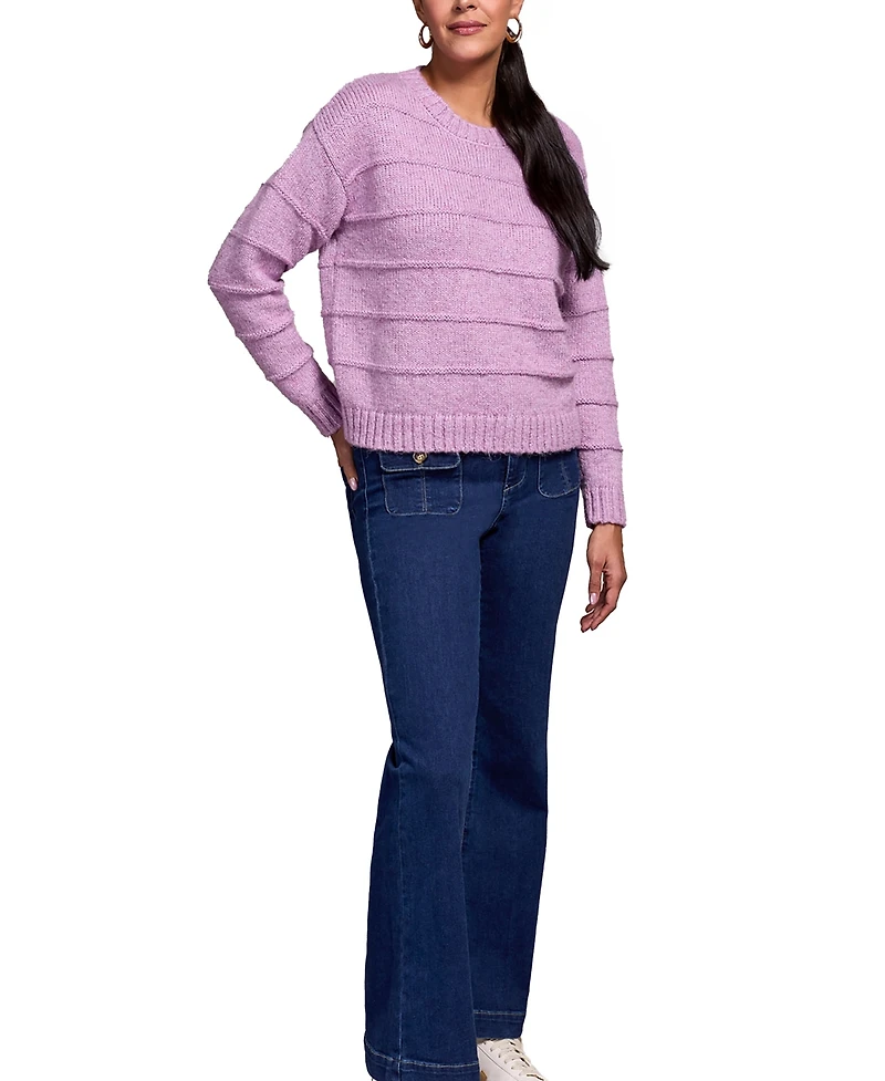 Tribal Women's Heathered Stripe Crew Neck Sweater