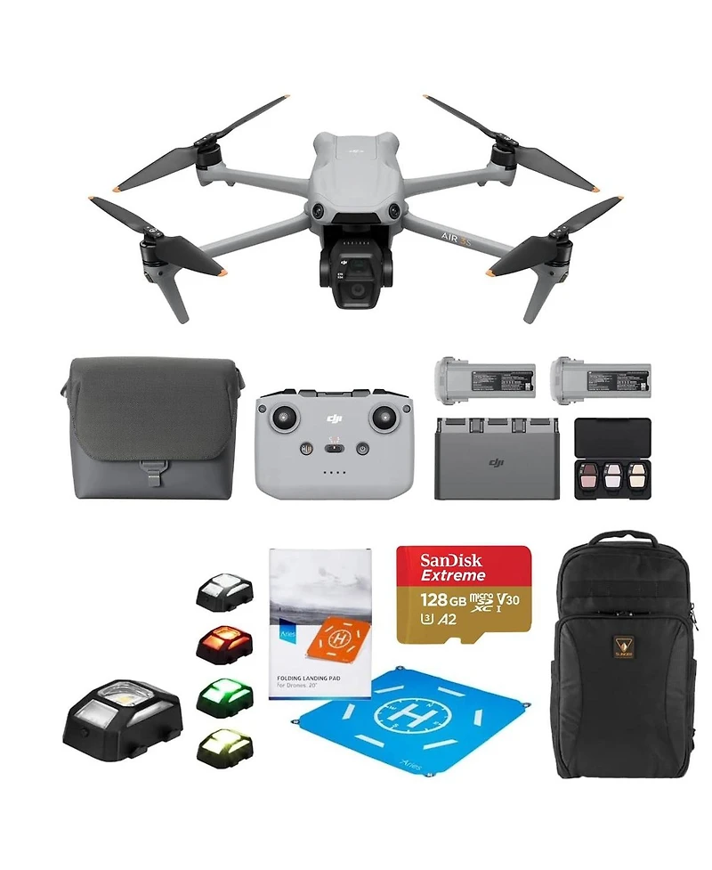 Dji Air 3S Drone Fly More Combo with Rc-N3 Remote Controller, Bundle with 128GB Memory Card, Strobe Light, Landing Pad Pro and Backpack