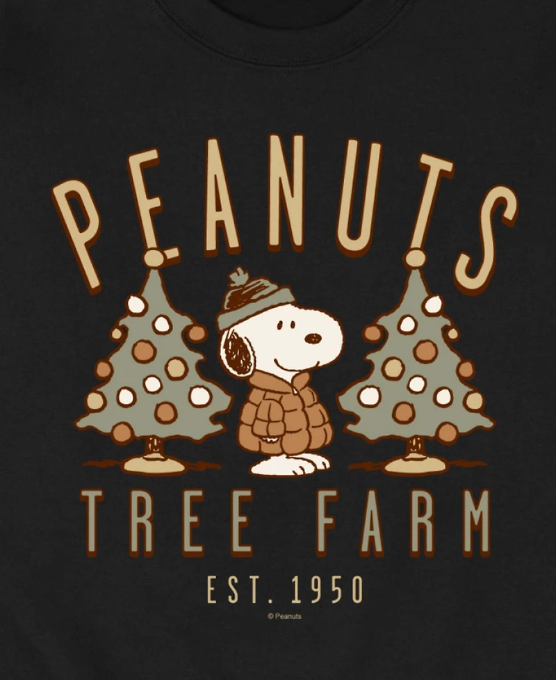 Airwaves Men's Peanuts Snoopy Christmas Tree Farm Crewneck Sweatshirt