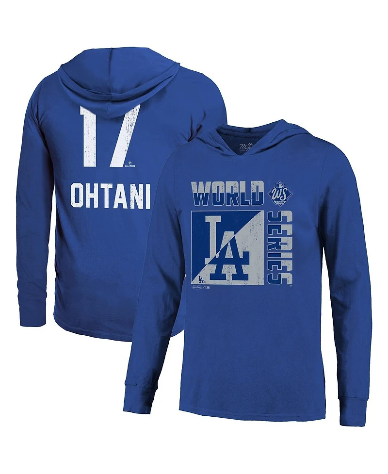 Majestic Threads Men's Shohei Ohtani Royal Los Angeles Dodgers 2025 World Series Name Number Lightweight Long Sleeve Hooded T-Shirt