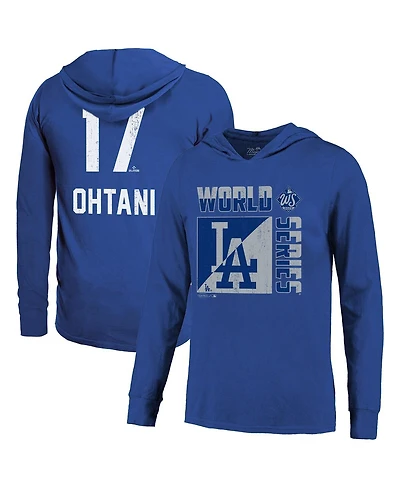 Majestic Threads Men's Shohei Ohtani Royal Los Angeles Dodgers 2025 World Series Name Number Lightweight Long Sleeve Hooded T-Shirt
