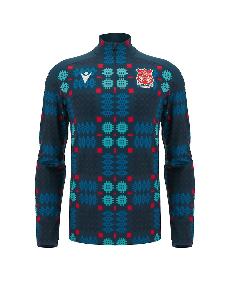 Macron Men's Blue Wrexham Warm-Up Quarter-Zip Pullover Hoodie