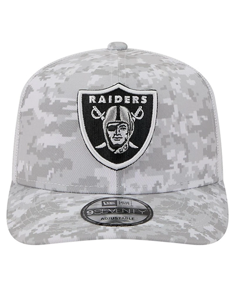 New Era Men's White Las Vegas Raiders Salute to Service Fan Pack 9SEVENTY Trucker Adjustable Hat
