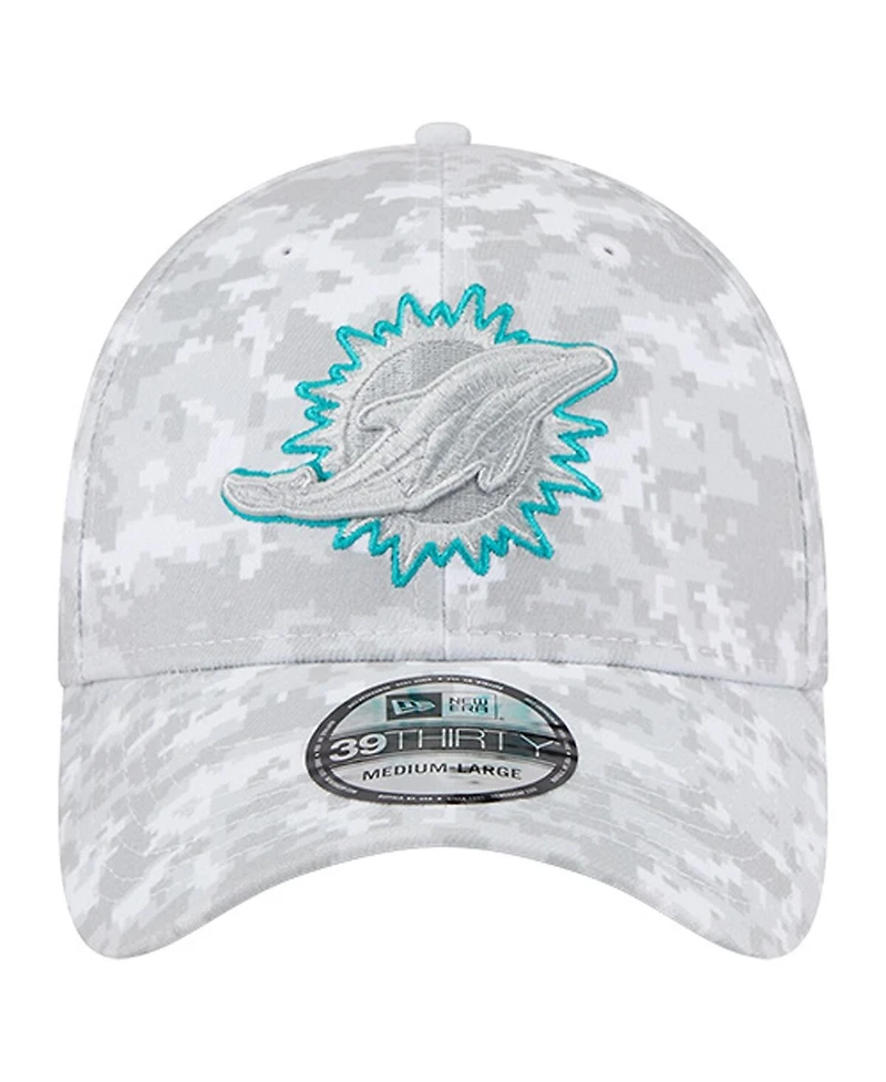 New Era Men's White Miami Dolphins 2025 Salute to Service Digital Camo Fan Pack 39THIRTY Flex Hat