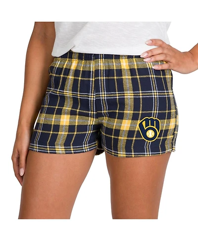 Concepts Sport Women's Navy/Gold Milwaukee Brewers Ultimate Flannel Shorts