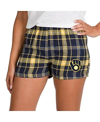Concepts Sport Women's Navy/Gold Milwaukee Brewers Ultimate Flannel Shorts