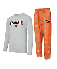 Concepts Sport Men's 2-Piece Orange/Gray Cincinnati Bengals Regulate Long Sleeve T-Shirt and Plaid Pant Set