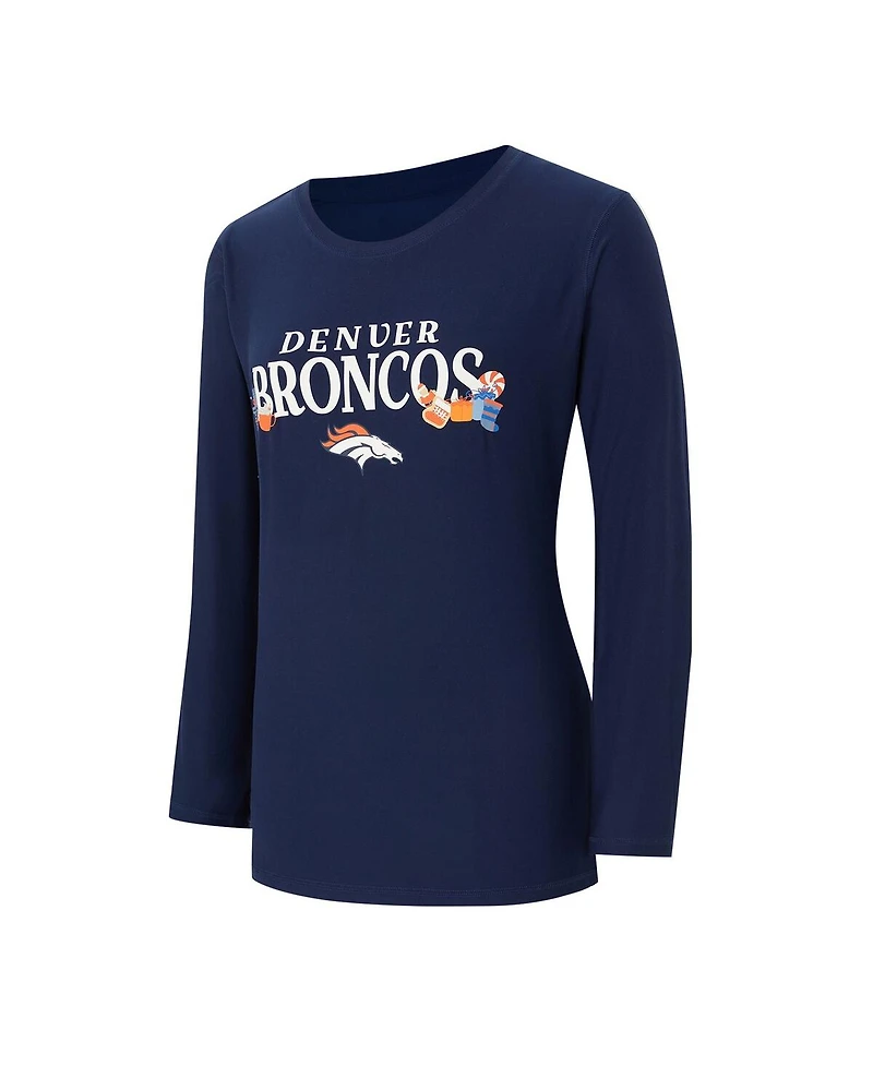 Concepts Sport Women's 2-Piece Navy Denver Broncos Chestnut Long Sleeve T-Shirt and Pant Sleep Set