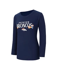 Concepts Sport Women's 2-Piece Navy Denver Broncos Chestnut Long Sleeve T-Shirt and Pant Sleep Set