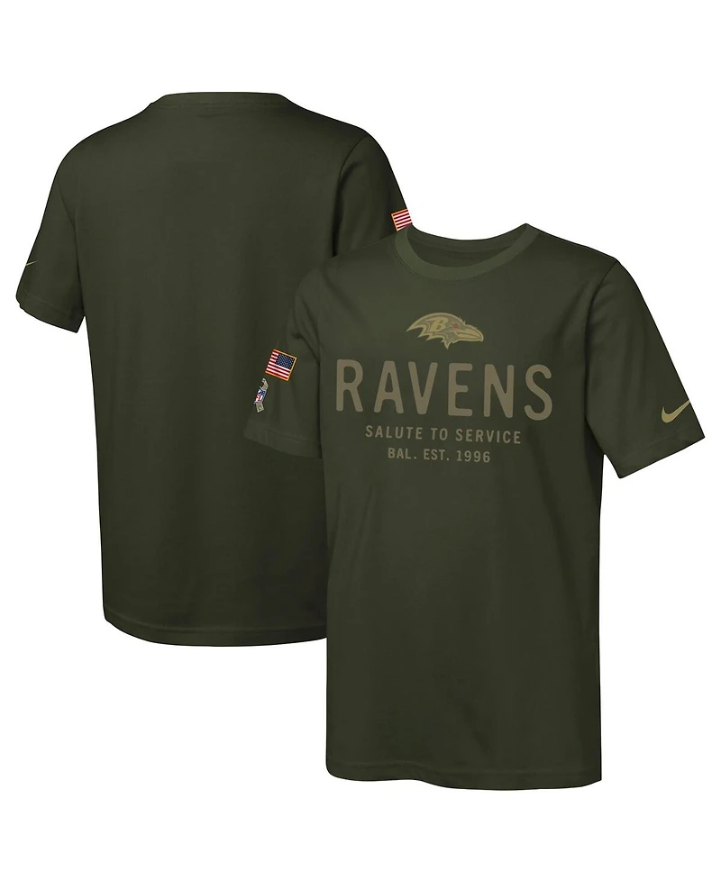 Nike Big Boys and Girls Olive Baltimore Ravens 2025 Salute to Service Sideline Dri-fit T-Shirt