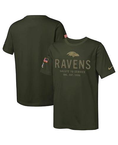 Nike Big Boys and Girls Olive Baltimore Ravens 2025 Salute to Service Sideline Dri-fit T-Shirt