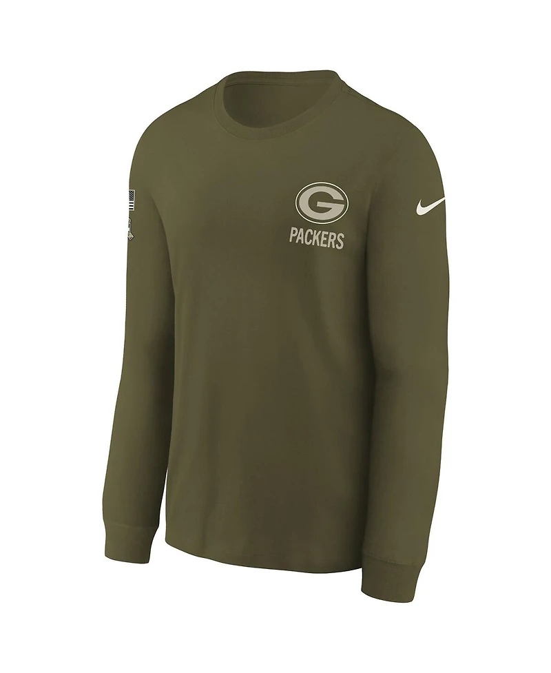 Nike Big Boys and Girls Olive Green Bay Packers 2025 Salute to Service Sideline Dri-fit Long Sleeve T-Shirt