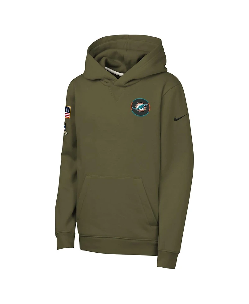 Nike Big Boys and Girls Olive Miami Dolphins 2025 Salute to Service Club Fleece Hoodie