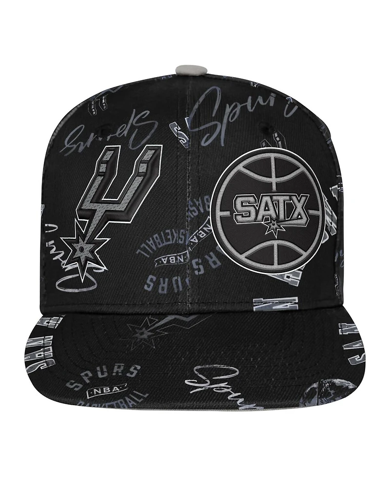 Outerstuff Big Boys and Girls Black San Antonio Spurs Street Hooper Allover Print Snapback Hat