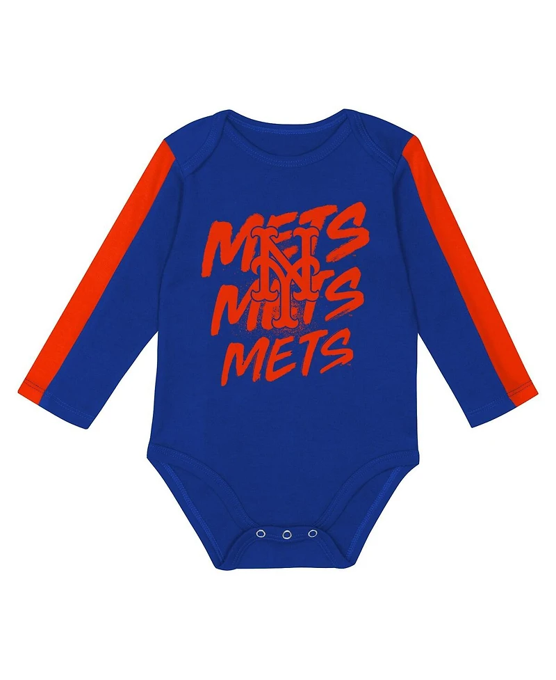 Outerstuff Baby Boys and Girls 3-Piece New York Mets Double Down Bodysuit Pants Set