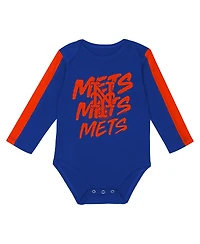 Outerstuff Baby Boys and Girls 3-Piece New York Mets Double Down Bodysuit Pants Set