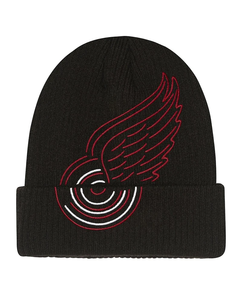 Mitchell & Ness Big Boys and Girls Black Detroit Red Wings Neon Line Lights Cuffed Knit Hat