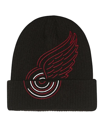 Mitchell & Ness Big Boys and Girls Black Detroit Red Wings Neon Line Lights Cuffed Knit Hat
