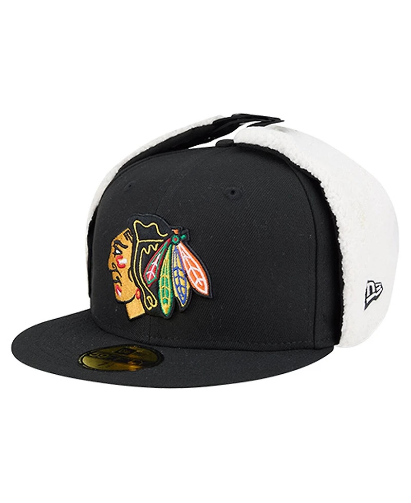 New Era Men's Black Chicago Blackhawks Injection Dog Ear Classic Fitted Hat