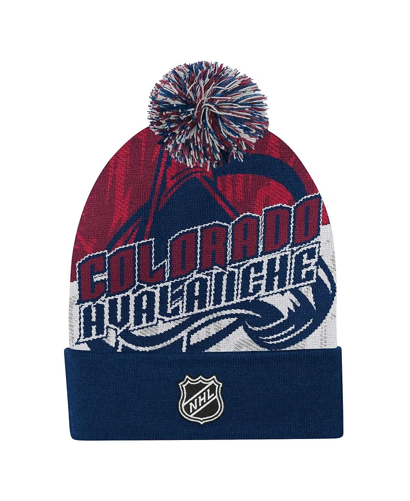 Outerstuff Big Boys and Girls Navy Colorado Avalanche New Edge Cuffed with Pom Knit Hat