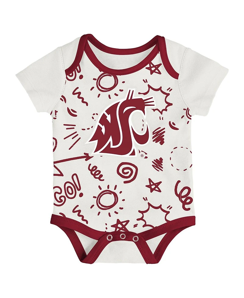 Outerstuff Baby Boys and Girls 3-Piece Red/Black Washington State Cougars All Day Play Bodysuit Set