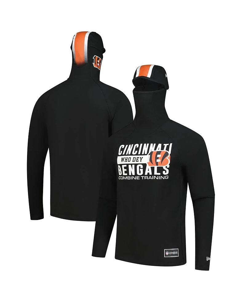 New Era Men's Black Cincinnati Bengals Functional Fandom Balaclava Helmet Stripe Tri-Blend Hoodie