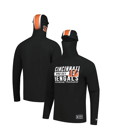 New Era Men's Black Cincinnati Bengals Functional Fandom Balaclava Helmet Stripe Tri-Blend Hoodie