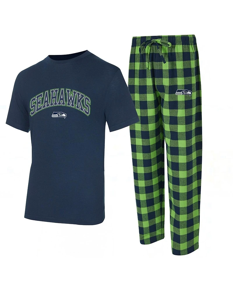 Concepts Sport Men's 2-Piece College Navy/Neon Green Seattle Seahawks Big Tall Avondale T-Shirt and Flannel Pants Sleep Set