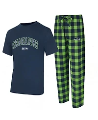 Concepts Sport Men's 2-Piece College Navy/Neon Green Seattle Seahawks Big Tall Avondale T-Shirt and Flannel Pants Sleep Set