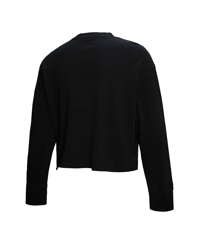 Mitchell & Ness Women's Black Philadelphia 76ers Hardwood Classics Studded Boxy Cropped Long Sleeve T-Shirt
