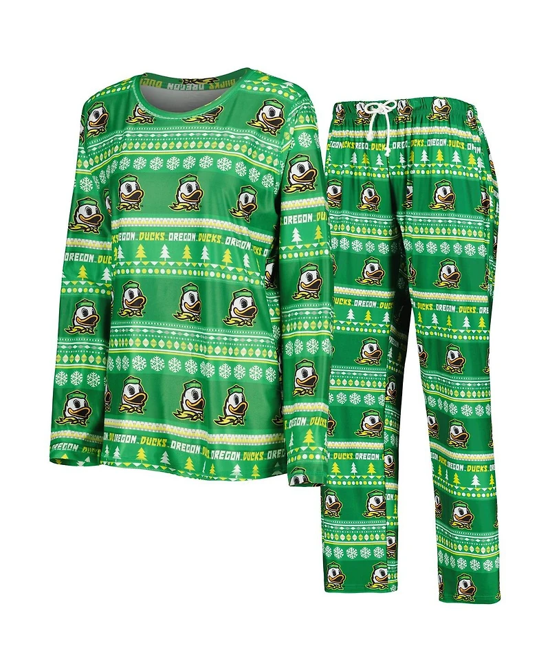 Concepts Sport Women's 2-Piece Green Oregon Ducks Holiday Long Sleeve Top and Pants Sleep Set
