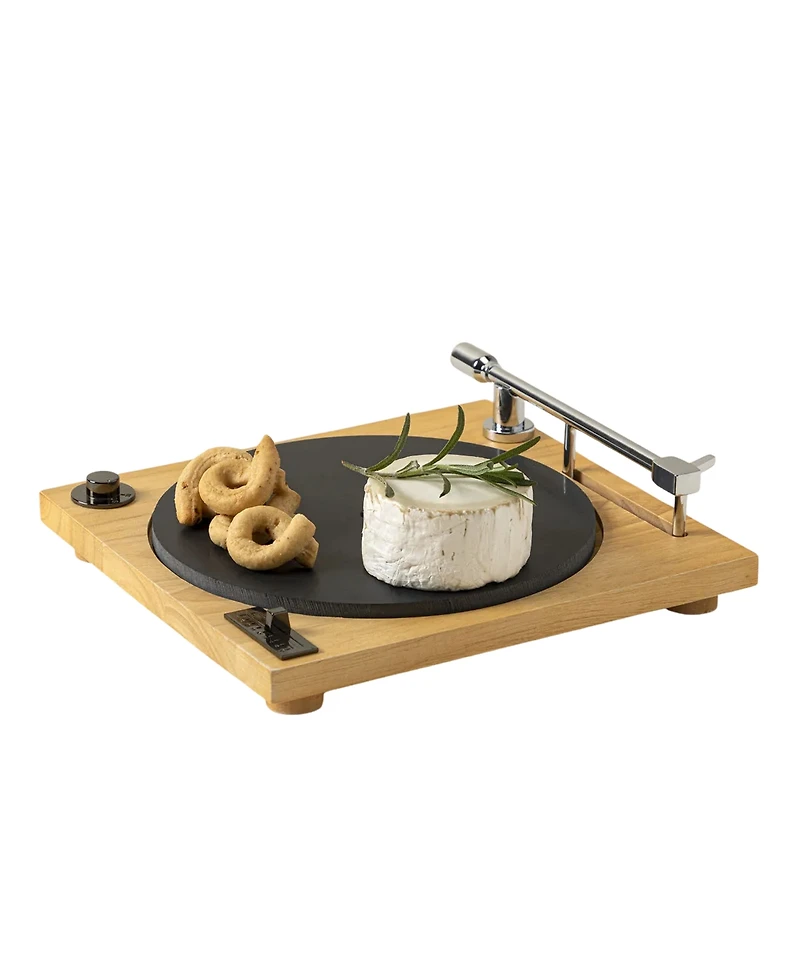 Uncommon Goods Turntable Slate & Wood Cheese Board with Hidden Slicer