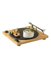 Uncommon Goods Turntable Slate & Wood Cheese Board with Hidden Slicer