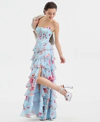 B Darlin Juniors' Corset-Bodice Ruffled Gown