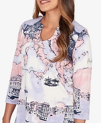 Ruby Rd. Petite Mediterranean Scenic Print Cotton Top