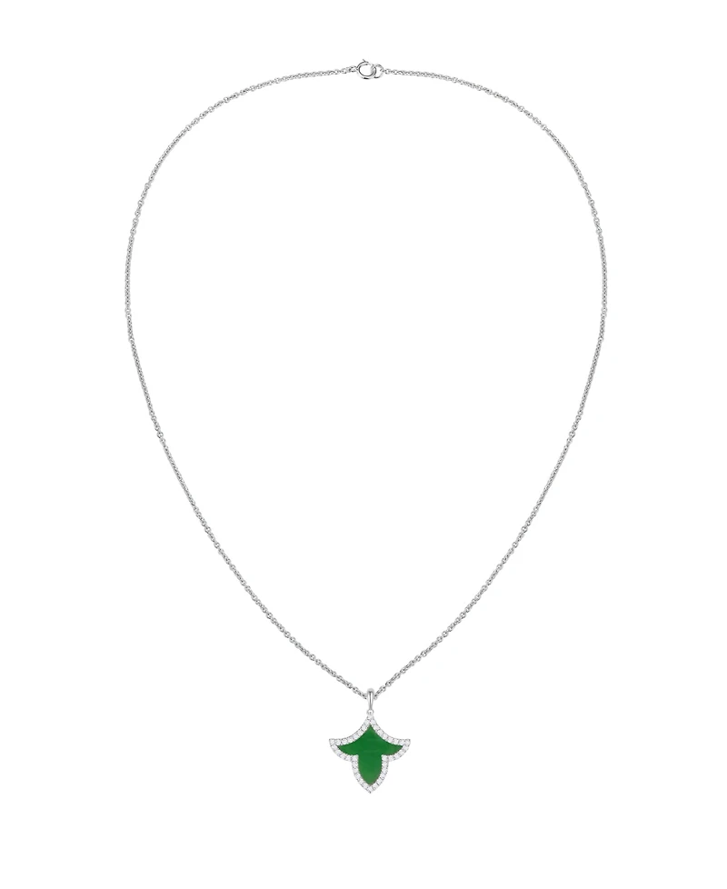 Macy's Onyx Inlay (3/4 ct. t.w.) & Lab-Grown White Sapphire (1/3 Pendant Necklace Sterling Silver (also Jade Inlay)