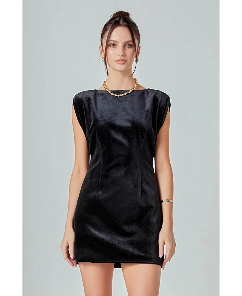 English Factory Women's Velvet Power Shoulder Mini Dress
