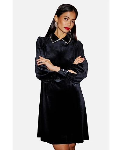 Yumi Women's Long Sleeve Velvet Tunic Dress