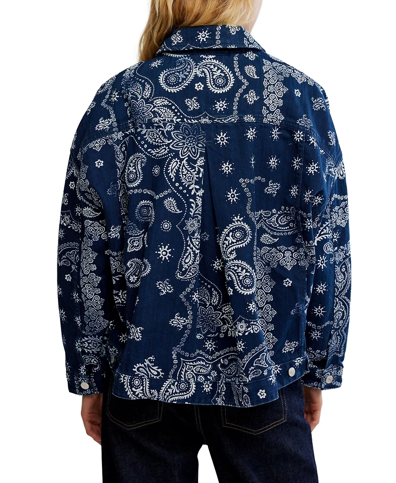 Free People Women's Opal Swing Printed Denim Button-Front Jacket