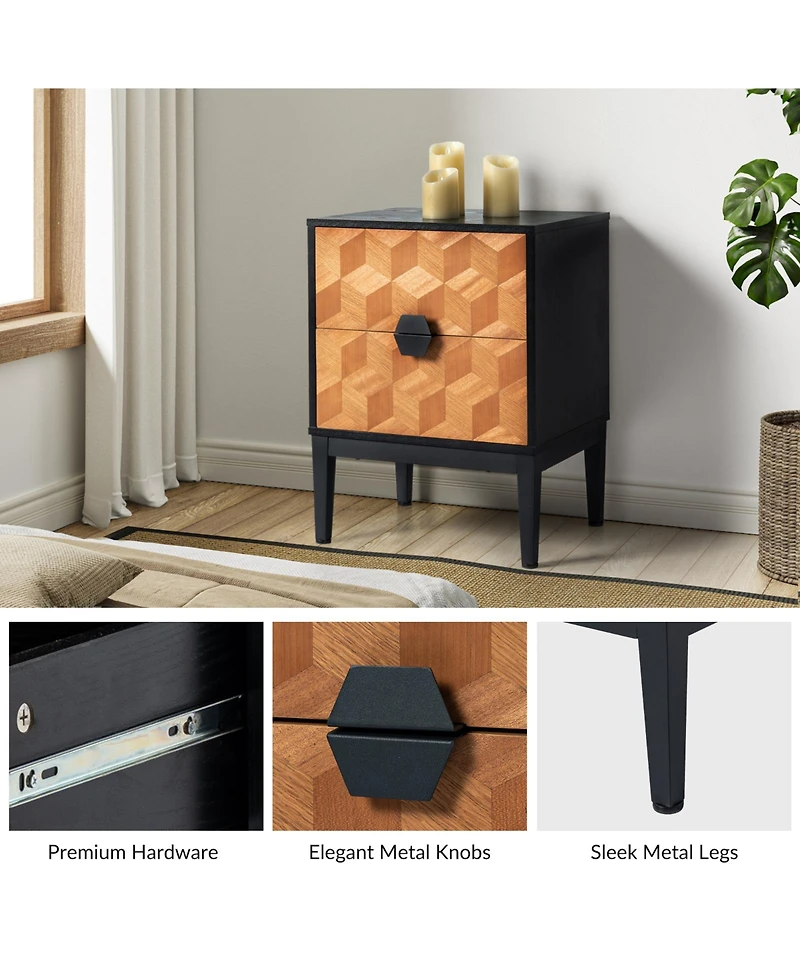 Hulala Home Modern Apakah 25" Tall 2-Drawer Nightstand