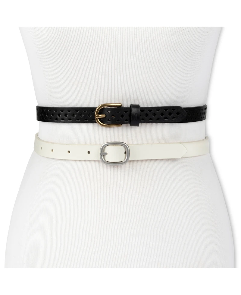 Levi's Women's 2-Pack Perforated and Reversible Skinny Casual Belt Set